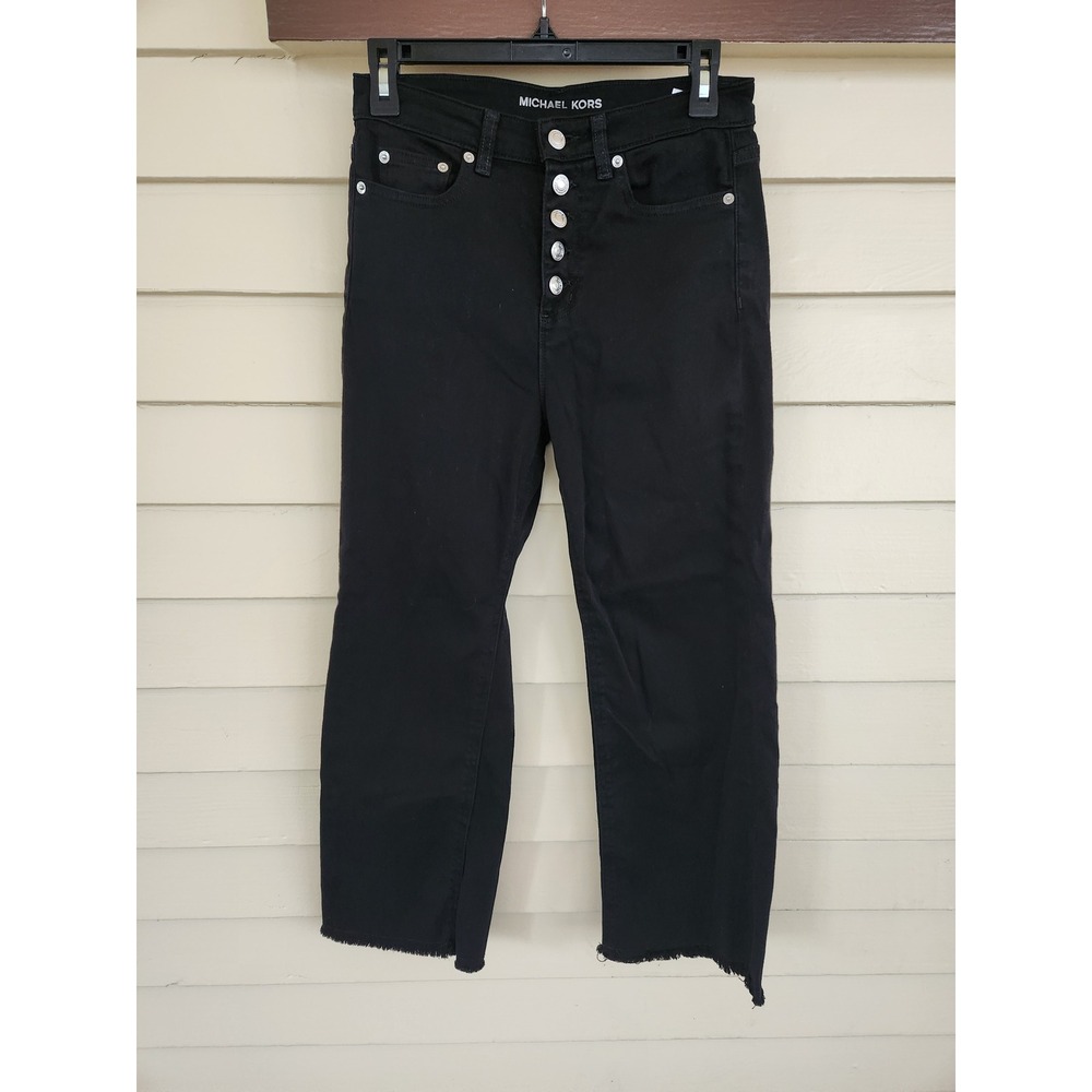 Michael Kors Black Frayed Hem Crop Kick Flare Jeans Size 4
